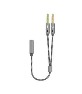 AISENS Cable Adaptador Audio Jack 3.5 4pines H-2xjack 3.5 3pines M, Gris, 25cm