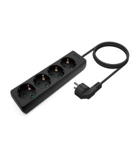 AISENS Base Multiple 4 Tomas Sin Interruptor Con Cable 3x1.5mm2, Negro, 1.4m