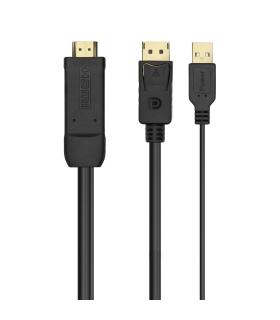 AISENS Cable Conversor Activo HDMI 2.0 + USB Alim. a DISPLAYPORT V1.2, HDMI M-USB M-DP M, Negro, 1.8M