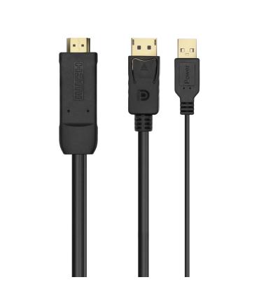 AISENS Cable Conversor Activo HDMI 2.0 + USB Alim. a DISPLAYPORT V1.2, HDMI M-USB M-DP M, Negro, 1.8M