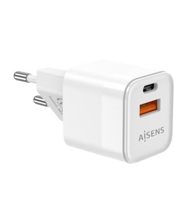 AISENS Cargador Gan 20W, 1xUSB-C PD3.0 QC4.0, 1xUSB-A QC3.0, Blanco