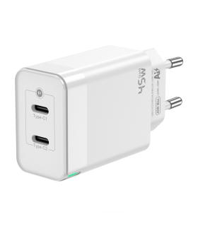 AISENS Cargador Gan 45W, 2xUSB-C PD3.0 QC4.0, Blanco