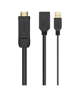 AISENS Conversor Activo HDMI 2.0 + USB Alim. a DISPLAYPORT V1.2, HDMI M-USB M-DP H, Negro, 10CM