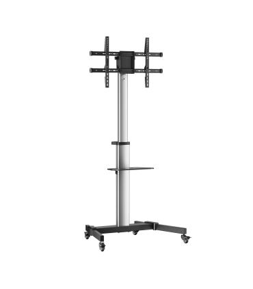 AISENS Floor Stand with Wheel, DVD Tray for Monitor TV 50Kg from 37-86, Black-Silver