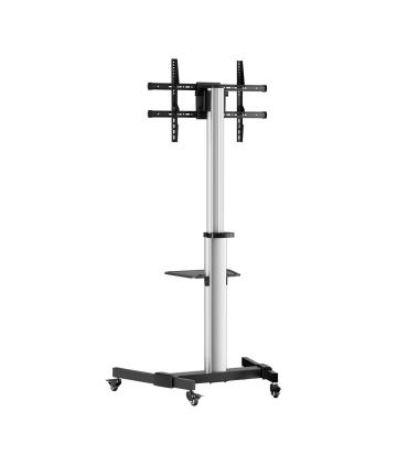 AISENS Floor Stand with Wheel, DVD Tray for Monitor TV 50Kg from 37-86, Black-Silver