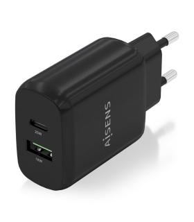 AISENS Cargador 25W, 1xUSB-C PD3.0, 1xUSB-A QC3.0, Negro