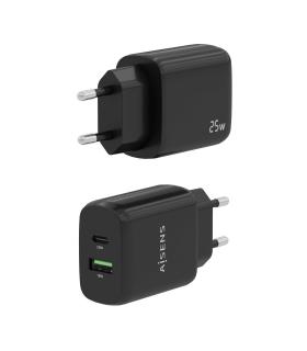 AISENS Cargador 25W, 1xUSB-C PD3.0, 1xUSB-A QC3.0, Negro