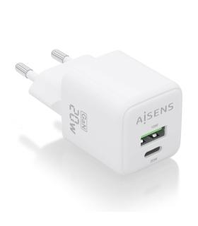 AISENS Cargador GaN 20W, 1xUSB-C PD3.0 QC4.0, 1xUSB-A QC3.0, Blanco