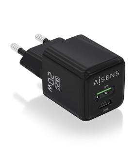 AISENS Cargador GaN 20W, 1xUSB-C PD3.0 QC4.0, 1xUSB-A QC3.0, Negro