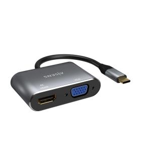 AISENS Conversor USB-C a VGA HDMI 4K, USB-C M-VGA H-HDMI H, Gris, 15CM