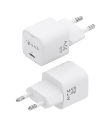 AISENS Cargador GaN 30W, 1xUSB-C PD3.0 QC4.0, Blanco