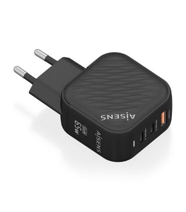 AISENS Cargador GaN 65W, 2xUSB-C PD3.0 QC4.0, 1xUSB-A QC3.0, Negro