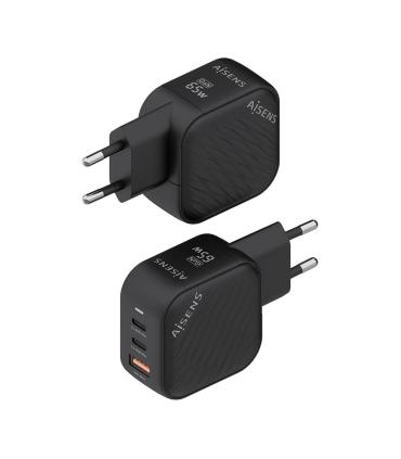 AISENS Cargador GaN 65W, 2xUSB-C PD3.0 QC4.0, 1xUSB-A QC3.0, Negro