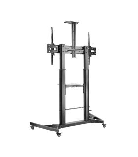 AISENS Soporte de Suelo ECO con Ruedas y Manivela, Bandeja para DVD y Soporte de Cámara para Monitor TV 100Kg de 60-100, Negro