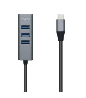 AISENS Hub USB 3.1 USB-C, USB-C M - 4x Tipo A H, Gris, 10 cm