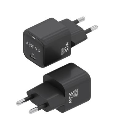 AISENS Cargador Gan 30W, 1xUSB-C PD3.0 QD4.0, Negro