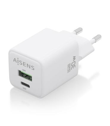 AISENS Cargador Gan 30W, 1xUSB-C PD3.0 QC4.0, 1xUSB-A QC3.0, Blanco