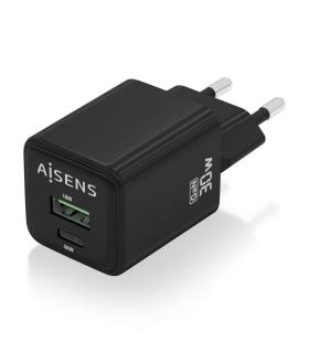 AISENS Cargador Gan 30W, 1xUSB-C PD3.0 QC4.0, 1xUSB-A QC3.0, Negro