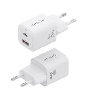 AISENS Cargador Gan 35W, 1xUSB-C PD3.0 QC4.0, 1xUSB-A QC3.0, Blanco