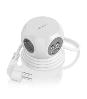 AISENS Regleta de Enchufes Sobremesa Multifuncion con 3 Tomas + 2xUSB-C, 2xUSB-A, 1.4M, Blanco