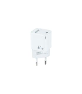 TooQ Cargador de Pared GAN USB-C PD 30W, Blanco