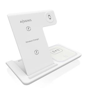 AISENS Cargador Inalambrico USB-C 3 En 1 De 15W Para Movil, Apple Watch, Ariculares Con Estuche De Carga, Blanco