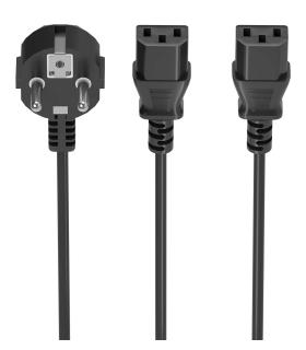 AISENS Cable Alimentacion CPU, CEE7 M-2xC13 H, Negro, 1.8M