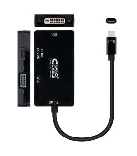 Nanocable Conversor USB-C a VGA   DVI   HВЬШ, 3 En 1. USB-C M-VGA H-DVI H-HDMI H 4K, Negro, 10 cm