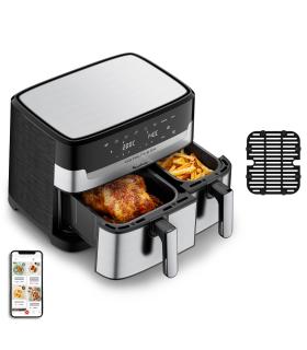 Moulinex Dual Easy Fry EZ905D20 freidora Doble 8,3 L Independiente 2450 W Freidora de aire caliente Negro, Acero inoxidable