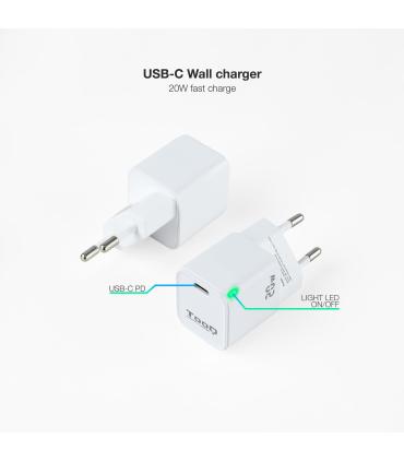 TooQ Cargador de Pared USB-C PD20W, Blanco