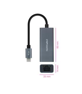 Nanocable Conversor USB-C a Ethernet Gigabit 10 100 1000 Mbps, Aluminio, Gris, 15 cm