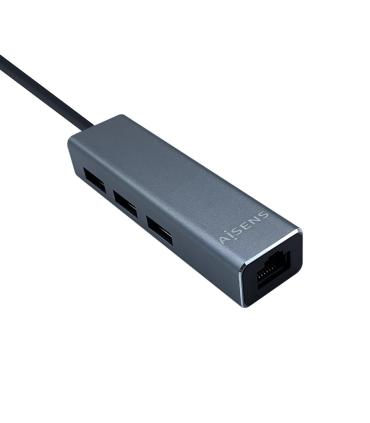 AISENS Conversor USB 3.0 a ethernet gigabit 10 100 1000 Mbps + Hub 3 x USB 3.0, Gris, 15 cm