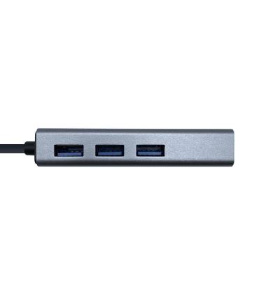 AISENS Conversor USB 3.0 a ethernet gigabit 10 100 1000 Mbps + Hub 3 x USB 3.0, Gris, 15 cm