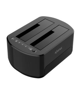 AISENS Estacion de Docking de Doble Bahia ASDS-D03B SATA 2.5 3.5 a USB 3.0 3.1 Gen1, Clone, Negra