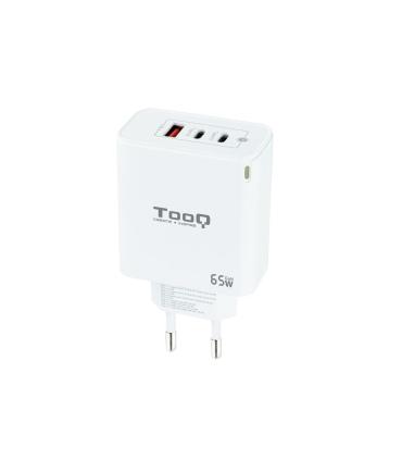 TooQ Cargador de Pared GaN 2USB-C PD + USB-A QC 65W, Blanco