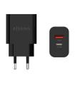 AISENS Cargador 20W, 1xUSB-C PD3.0, 1xUSB-A QC3.0, Negro