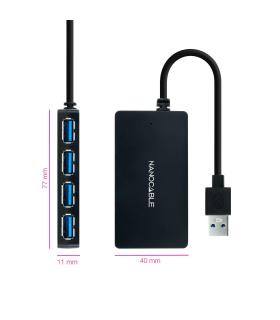 Nanocable Hub USB 3.0 con 4 Puertos de USB 3.0, USB-A M-USB 3.0 H, Negro, 15 cm