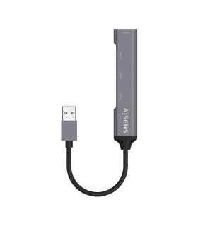 AISENS Hub USB 3.0 Aluminio, Tipo A M - 4x Tipo A H, Gris, 10cm