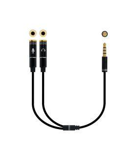 Nanocable Cable adaptador Audio Jack 3.5 M 4pines - 2xJack 3.5 H 3pines, negro, 30 cm