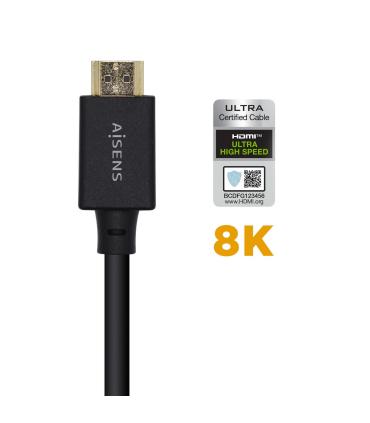 AISENS Cable HDMI V2.1 Ultra Alta Velocidad   HEC Certificado 8k@60Hz 48Gbps, A M-A M, Negro, 1.5m