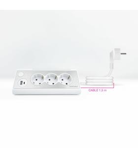 Nanocable Regleta de Sobremesa con 3 Tomas de Tierra y 2 USB´s con Luz, Blanco