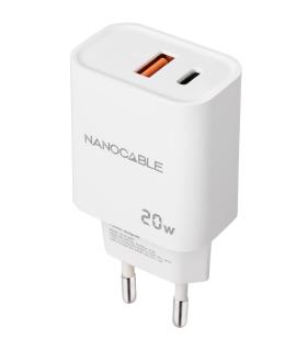 Nanocable Cargador USB-C PD + USB-A QC 20W, Blanco