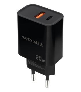 Nanocable Cargador USB-C PD + USB-A QC 20W, Negro