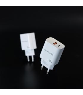 Nanocable Cargador USB-C PD + USB-A QC 30W, Blanco