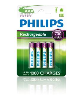 Pack De 4 Pilas AAA Philips R03B4A70 10  1.2V  Recargables