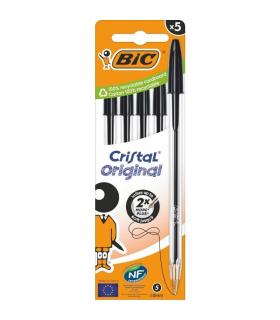 Caja de Bolgrafos de Tinta de Aceite Bic Cristal Original 516345/ 5 unidades/ Negros