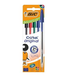 Bolgrafos de Tinta de Aceite Bic Cristal Original 516346/ 5 unidades/ Colores Surtidos