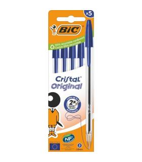 Caja de Bolgrafos de Tinta de Aceite Bic Cristal Original 516344/ 5 unidades/ Azules