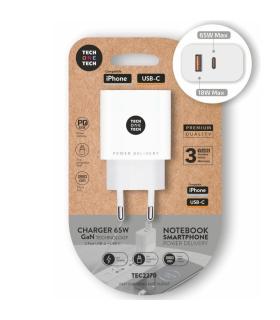 Cargador Gan de Pared Tech One Tech GaN TEC2270/ 1xUSB Tipo-C/ 1x USB/ 65W