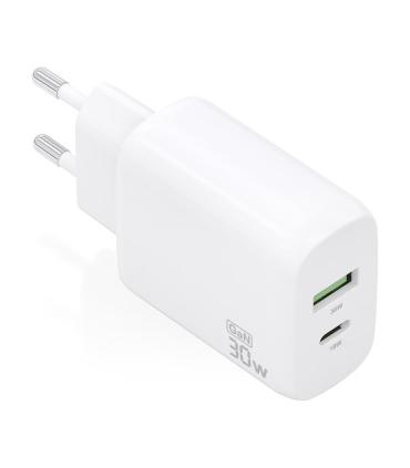 Cargador GaN De Pared Aisens A110-0923  1xUSB Tipo-C  1xUSB  30W  Blanco